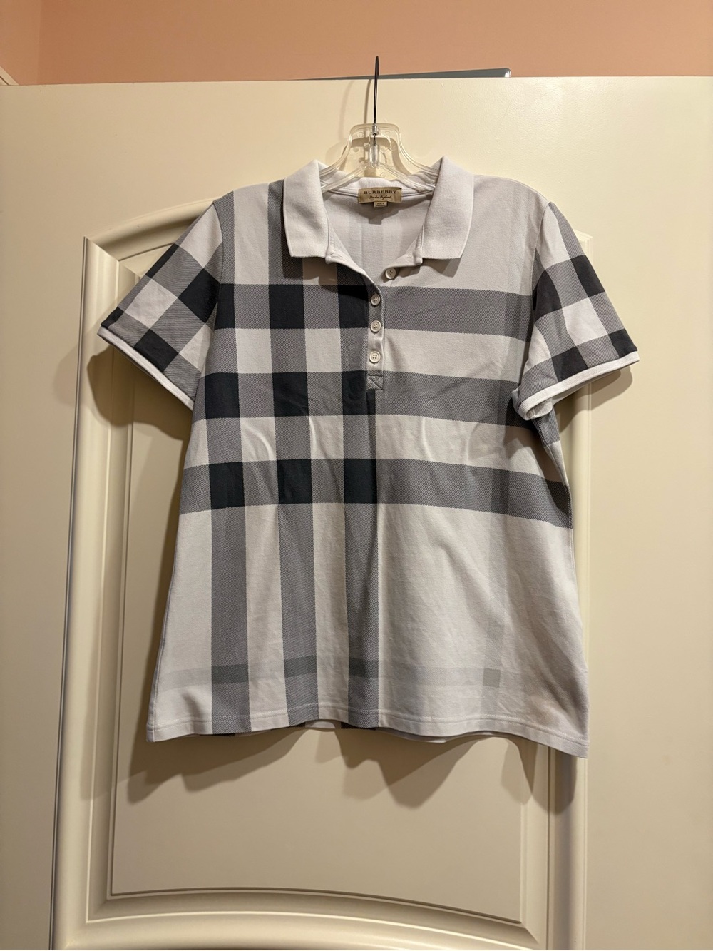 Burberry Girls' Gray & White Plaid Polo